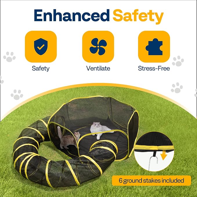 VIVOHOME Outdoor Cat Enclosure 2-in-1, w/Cat Tent, Circle Playpen Tunnel | Portable Cat Tunnels with Tent for Indoor Outdoor, Collapsible Catio for Kitty Small Animals, w/ Storage Bag Removable Bottom