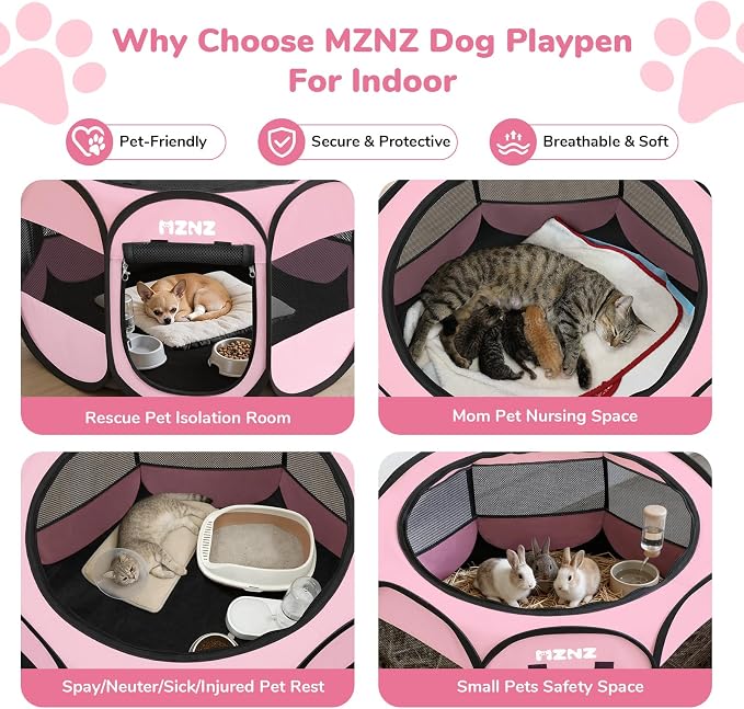 Dog Cat Small Animal Puppy Playpen Crate, Small, Whole Pink | Portable Pop Up Pet Cage Enclosure Tent Kennel Indoor Outdoor with Carrying Case, No Assembly, Camping Use