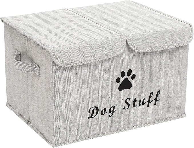 Morezi Dog toy box with lid storage organizer perfect basket for dog toys living room, playroom, closet, home organization and storage - Gray Stripe