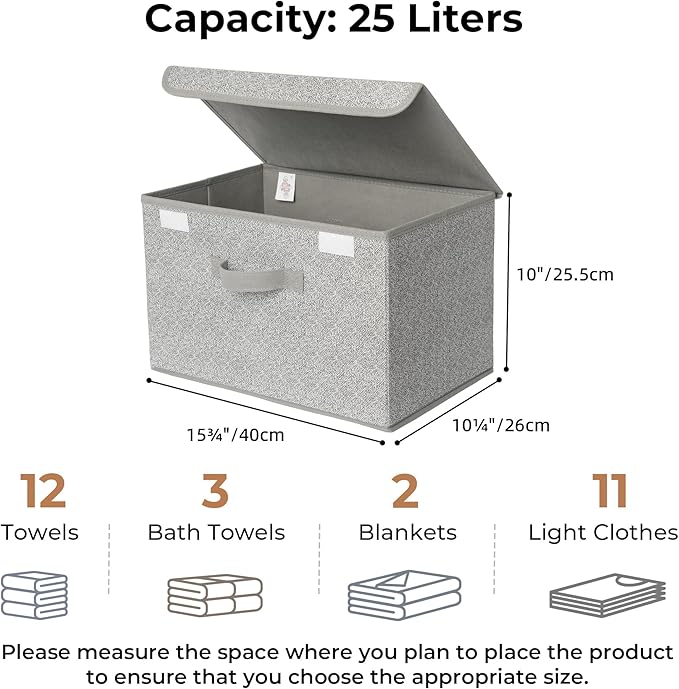 GRANNY SAYS Storage Baskets with Lids, Clothes Storage Boxes, Fabric Storage Bins, Keepsake Box, Closet Organizers and Storage, Gray, 2-Pack | Flip-Top Lid, Collapsible, Stackable, 3 Handles, Ideal for Closet Clothes Blanket Toys, Large, Gray, 2-Pack