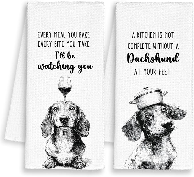 Funny Dog Dachshund Kitchen Towels Set of 2, A Kitchen Is Not Complete Hand Towels Decor for Bathroom, Cute Dish Towel Gifts for Dog Lovers,Rustic Tea Bar Waffle Towel for Dining Room 16x24in