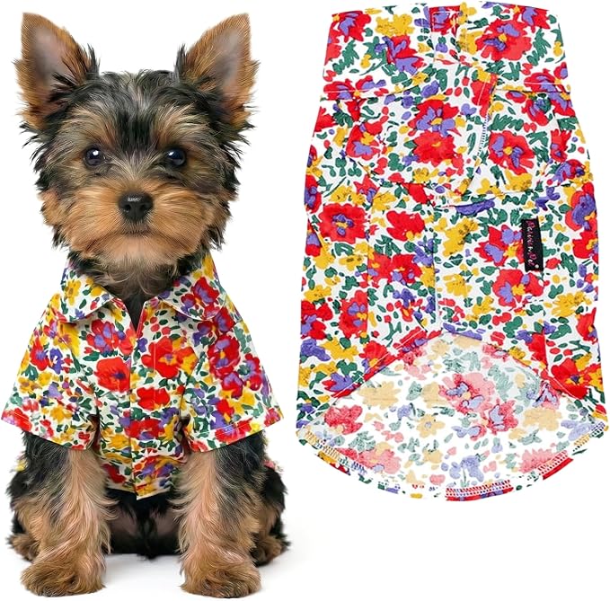 Parisian Pet Floral Dog Shirt - Cotton Clothes for Small Dogs - Stylish Dog Beach Outfit - Lightweight and Soft Puppy Clothes - Trendy Camp Tshirts for Dogs - Comfortable Summer Vacation Pet Apparel