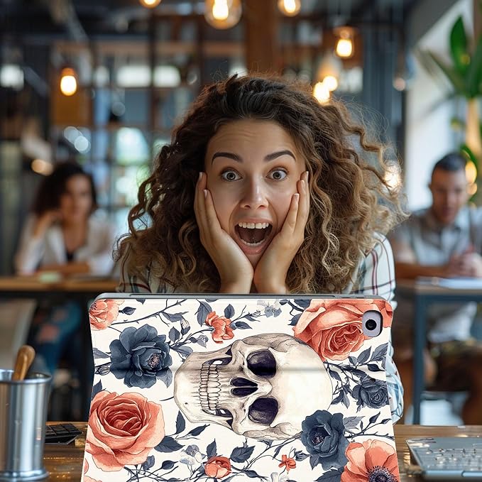 for Microsoft Surface Pro 11/10/9-13" 2024/2022 Tablet Case,Auto Wake/Sleep,Adjustable Stand Protective Cover - Rose Skull