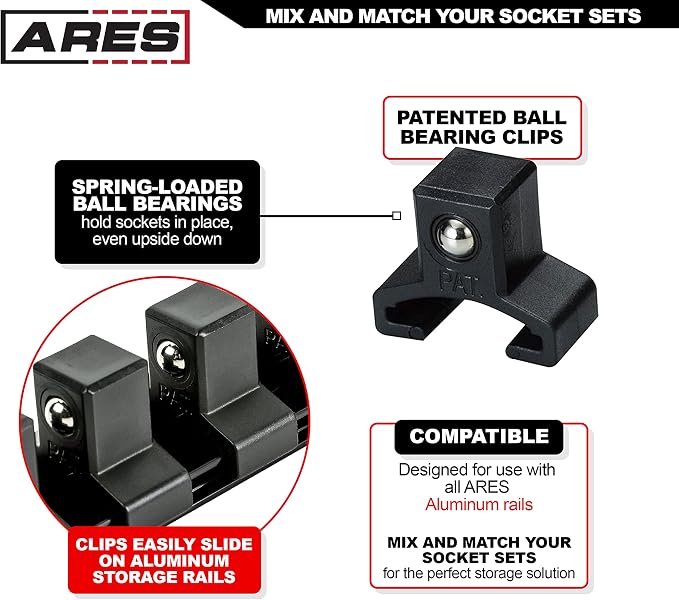 ARES 70344 1/2-In Socket Rail 9.84-In | Part No. 70344; Store up to 10 Sockets and Keep Your Tool Box Organized