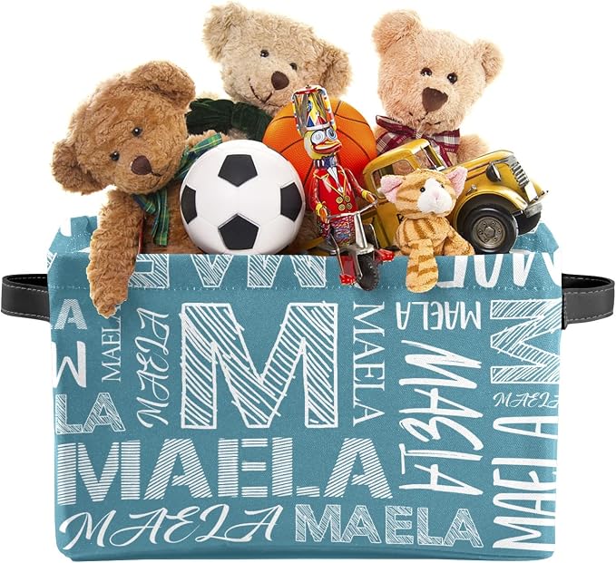 Foldable Personalized Storage Box for Boys Girls with Name Waterproof Kids Custom Storage Bin Baskets Cube Boxes Organizer with Handles for Organizing Shelf Closet, 1 Pack