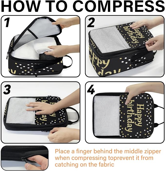 Happy Birthday 6 Set Compression Packing Cubes Birthday Theme Expandable Packing Organizer for Travel Accessories Luggage Suitcase Bag