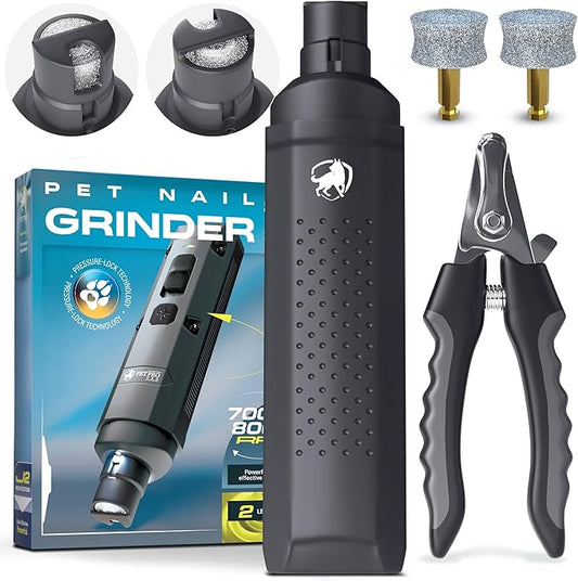 PETPROVED Dog Nail Grinder Quiet Dog Nail File Pet Toenail Grinder for Dogs Quiet Cat Electric Drill Trimmer for Large Dogs Small Medium Pet Electric Trimmer Drill for Dogs with Guard (Grey)