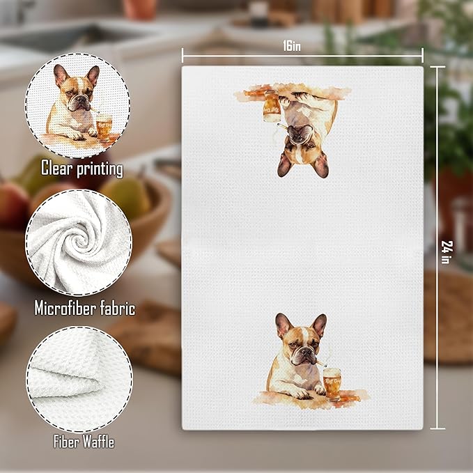 Funny French Bulldog Kitchen Towels Decorative, Frenchie Gifts Hand Tea Towels for Kitchen Bar Cart, Dog Lovers Gifts for Men Dish Towel Dishcloth, 16x24 Inch