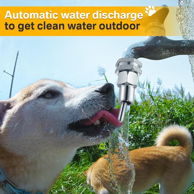 Hohean Stainless Steel Automatic Water Drinker 1/2'' 3/4'' Automatic Nipple Drinking Waterer Brass Water Tank Connector with Hole Opener and Plumber's Tape for Dogs and Other Pets