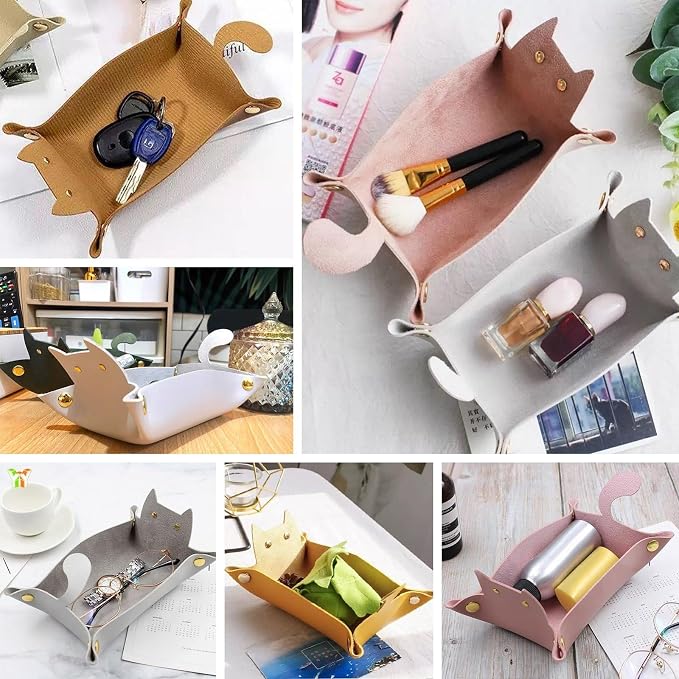 Craftdady 4 PCS Foldable Leather Tray Camel Cat-Shaped Jewelry Valet Tray