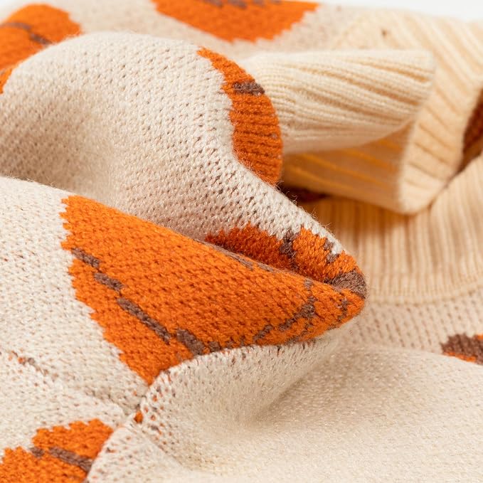 Fitwarm Pumpkin Dog Sweater, Thanksgiving Outfit for Small Dogs Boy Girl, Pet Outfit, Orange, Beige, XL