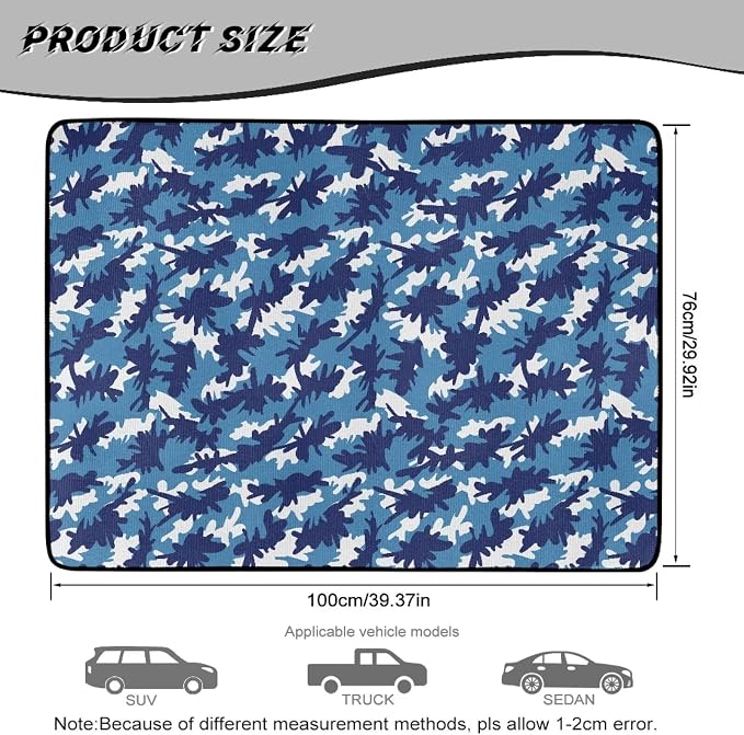 Camo Print Washable Non Slip Cargo Mat, Universal All Weather Car Trunk Liner 29" x 39" for SUV Trucks, Durable Pet Friendly Blue Rear Cargo Protection