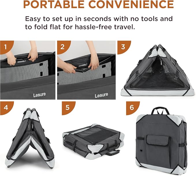 Lesure Portable Collapsible Dog Crate for Medium Dogs, 30in Charcoal Grey | Soft Travel Camping Pet Kennel, 4-door, Indoor and Outdoor Use, Easy Set Up and Fold, For Large Breeds Up to 50lbs