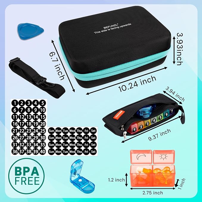 Monthly Pill Organizer, Medicine Organizer Box with Portable Hard Shell and Pill Cutter, 31 Day Pill Holder with Weekly Pill Bag (Green, 2 Times a Day)