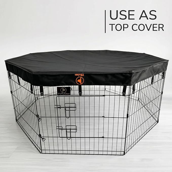 PJYuCien Puppy Playpen with Bottom Pad and Door, 8 Panels 36" H, Black | 24"W, Dual-function Pad, For Medium Pets, Foldable Octagonal Pen, Versatile, Indoor & Outdoor, Backyard, Protects Floors