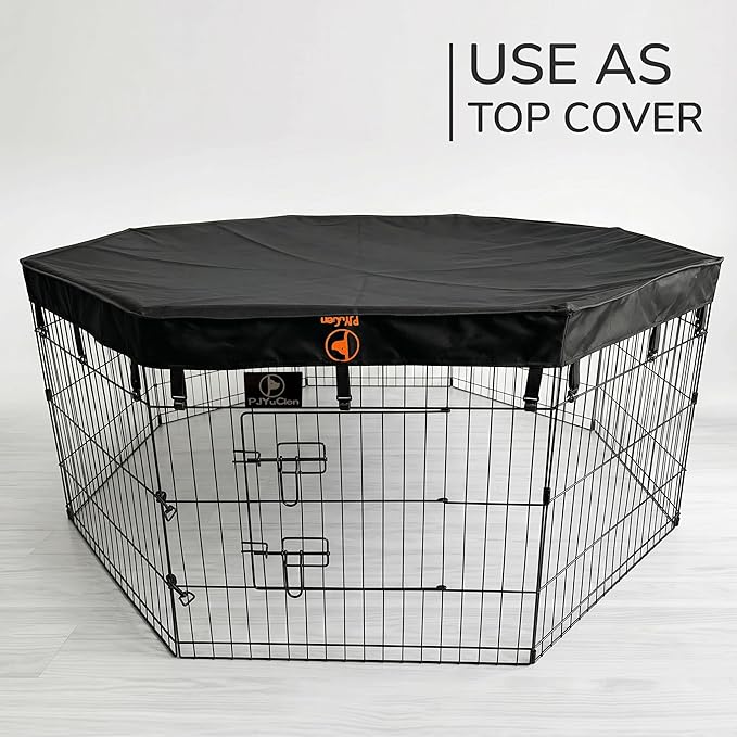 PJYuCien Puppy Playpen with Bottom Pad and Door, 8 Panels 30" H, Black | 24"W, Dual-function Pad, For Small Pets, Foldable Octagonal Pen, Versatile, Indoor & Outdoor, Backyard, Protects Floors