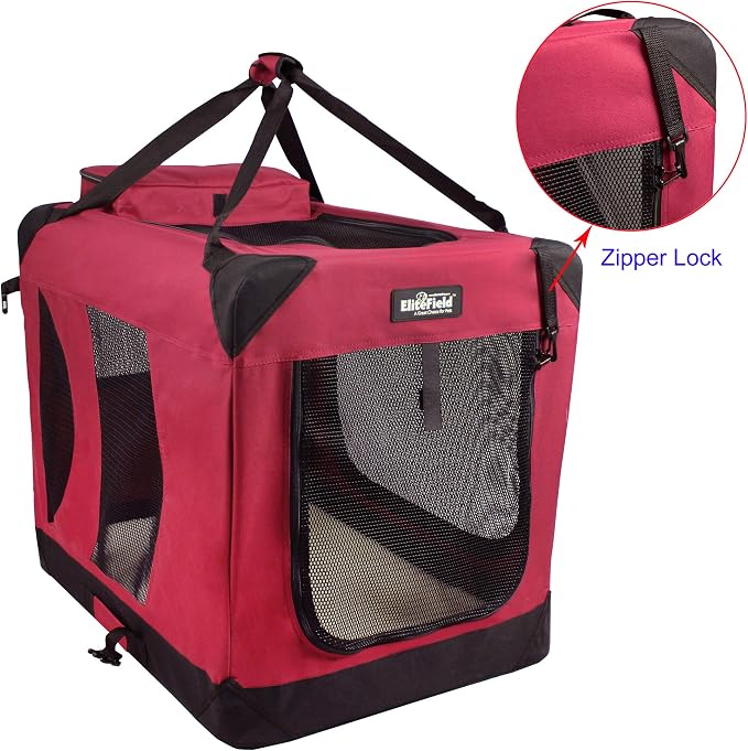 EliteField 3-Door Soft Dog Crate with Bed & Carrying Bag (2-Year Warranty) | 3 Mesh Doors, Steel Frame, Removable & Washable Crate Cover and Bed Cover, Storage Pockets, Indoor/Outdoor, Foldable