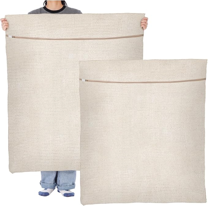 SATINIOR 2 Pack Extra Large 100% Cotton Mesh Laundry Bags 43 x 35 Inch Jumbo Cotton Mesh Large Delicate Bags with Sturdy Zippers Washing Machine Bag for Coats, Blankets, Bedding, Toys, Pet Items