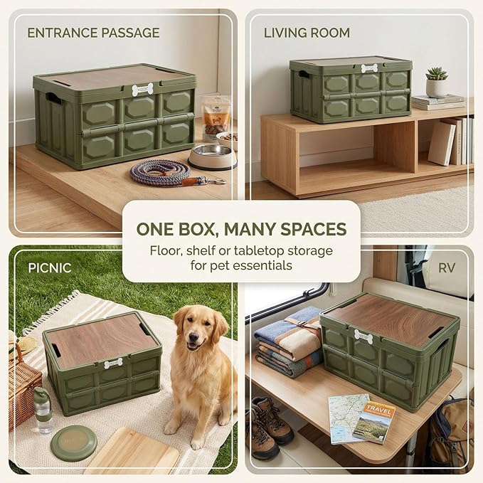 Morezi Outdoor Dog Toy bin chew Proof Box Storage in Plastic Foldable Designed Dog Stuff Organizer Great for pet Food organizing Toys leashes Clothing in Outside Green