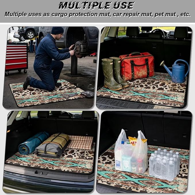 Howilath Aztec Tribal Cow Print Trunk Mat for SUV All Weather Car Cargo Liner Universal Trunk Floor Mat Vehicle Interior Protection Accessories for Most Cars
