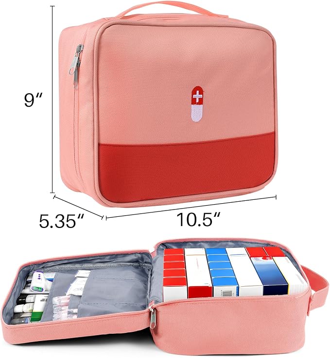 First Aid Bag Empty Medicine Bag Portable Medical Supplies Organizer Bag for Home Traveling Outdoor Hiking Camping Backpacking Cycling (Pink)