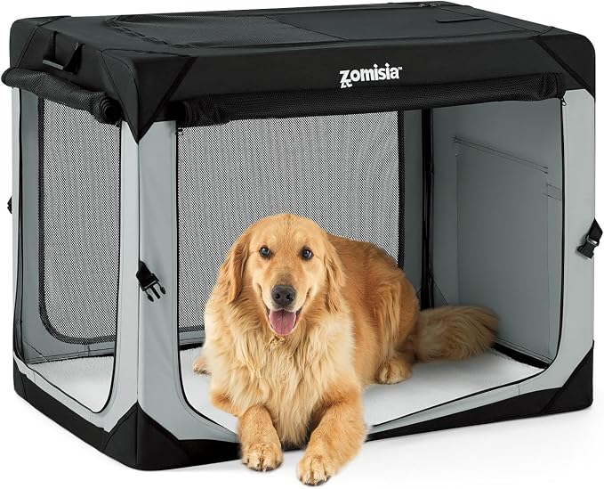 ZOMISIA XL Collapsible Dog Travel Crate for Large Dogs, Portable Dog Crate | Soft Sided,Easy Fold & Setup,Indoor & Outdoor Use,Breathable Mesh Windows,Built-in Leash,For Extra Large Breeds Up to 90 lbs