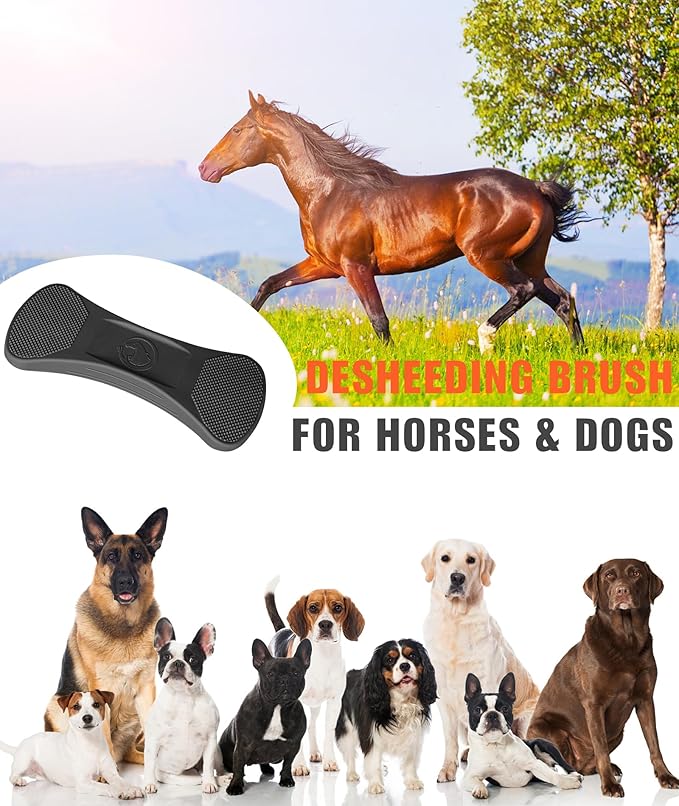 Shedding Blade for Horses Tool - Horse Brush for Deshedding Grooming Bathing, Multi-Functional Rubber Grooming Kit for Horses, Dogs, Cows and Goats（Black）