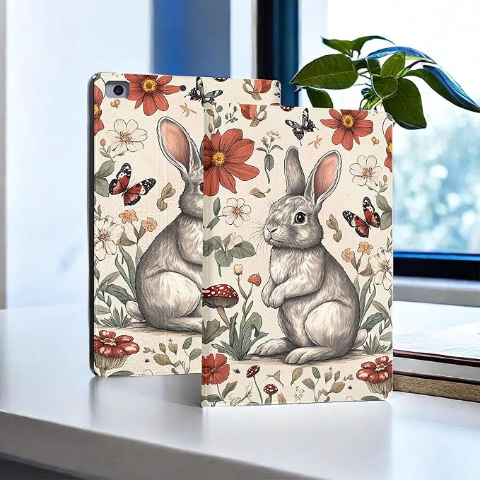 for Microsoft Surface Pro 8-13" 2021 Tablet Case,Auto Wake/Sleep,Adjustable Stand Protective Cover - Cute Rabbit Flower
