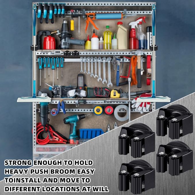 Vercraft 20 Pcs Magnetic Broom Holder Wall Mounted Anti Slip Rack,Black | Movable Magnetic Organizer for Mops Brooms, Dual Roller Grip, Wall Storage for Garage Kitchen Laundry Garden Tools