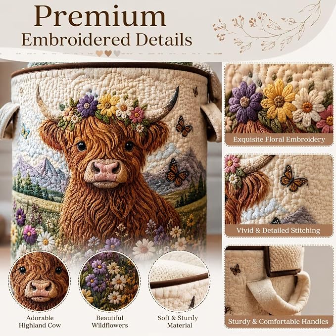 Cute Sheep Laundry Basket Quilted Colorful Lamb Clothes Hamper Farmhouse Canvas Toy Storage Bin Round Fabric Blanket Organizer Bag(14"x 18")