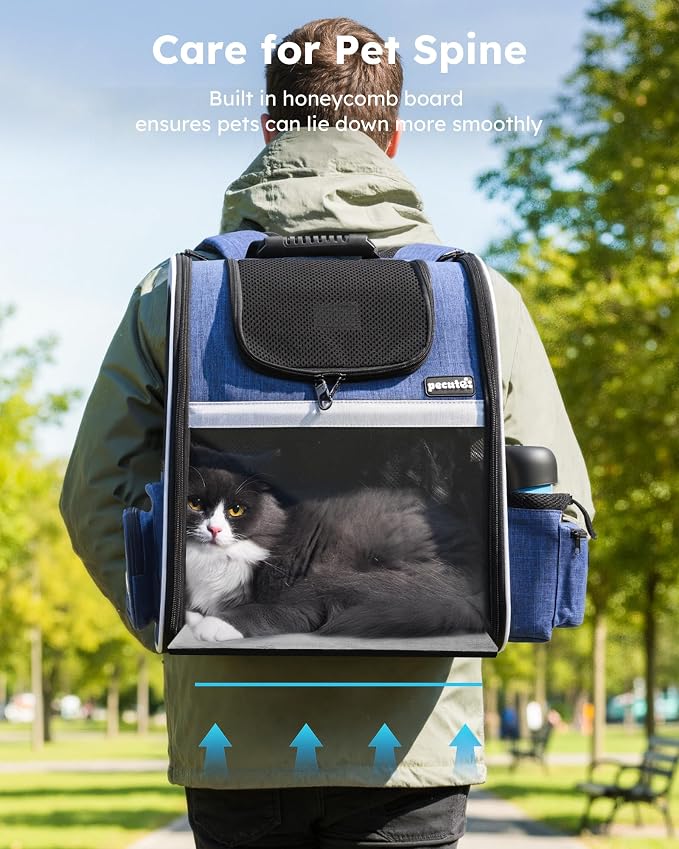 pecute Cat Backpack Visiable, Cat Carrier Expandable with Acrylic Window | Durable Oxford Cloth, Lockable Zipper,Use for Pet Under 11 lbs to Travel