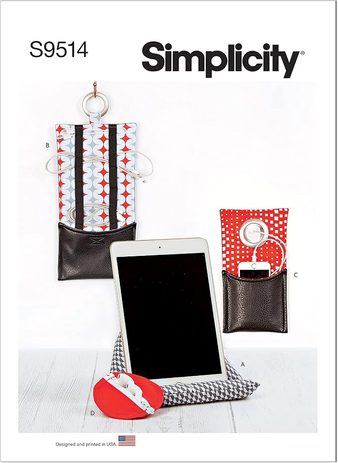 Simplicity SS9514OS Tablet Stand, Cable Caddy, Charging Station, and Ear Bud Holder Tech Accessories Sewing Pattern Kit, Code S9514, Sizes Vary