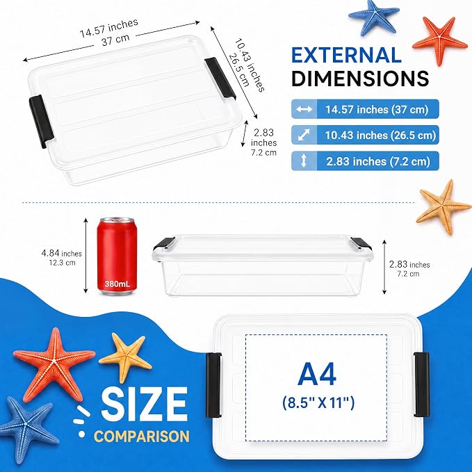 6 Qt Plastic Storage Bins with Lids,Sensory Bins,Stackable Clear Containers with Secure Latches,Multi-Purpose Classroom Storage Organizer for Craft Supplies,Paper & Office Stationery,6 Pack,Black