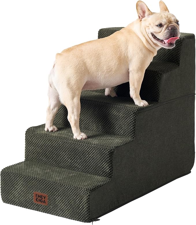 EHEYCIGA Dog Stairs for High Bed 22.5" H, 5-Step Dog Steps, Military Green | Pet Steps for Small Dogs and Cats for Bed, Non-Slip Balanced Pet Ramp Indoor