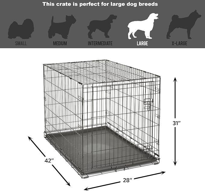 New World by Midwest 42-Inch Single Door Crate, for Large Breeds, 71-90 lbs | Folding Dog Crate, Leak-Proof Tray & Secure Latch, Portable, Durable & Easy to Assemble