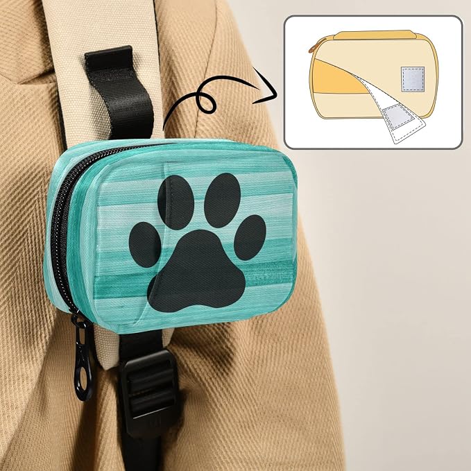 Teal Turquoise Wooden Striped Pill Case, Weekly Portable Dog Paw Pill Bag Container 7 Days Pill Box Organizer Vitamin Supplement Holder with Zipper for Travel Family Busines