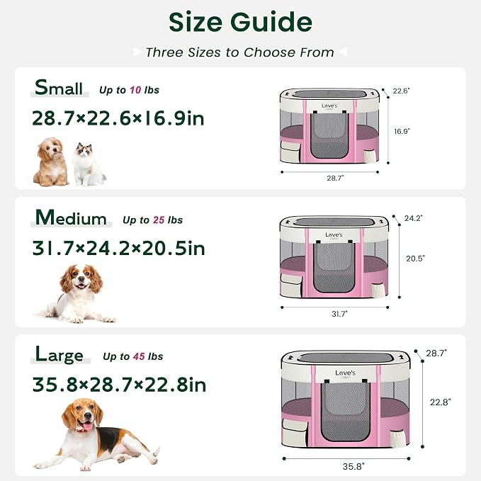 Love's cabin Pet Puppy Dog Playpen, Small Dog Tent Crates Cage Indoor/Outdoor, Portable Exercise Playpen for Cat, Foldable Pop Up Dog Kennel Playpen with Carring Case (S, Light Pink)