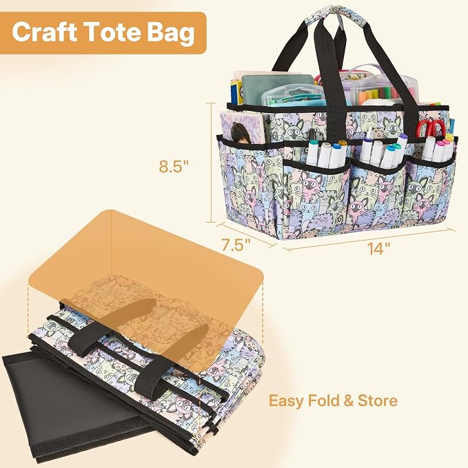Craft Storage Organizer Tote Bag, Art Supply Caddy, Carrying Bag with Handle for Multi-Purpose Craft Organizers and Storage