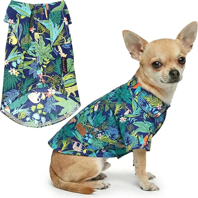 Parisian Pet Amazonia Dog Shirt - Cotton Clothes for Small Dogs - Stylish Tropical Dog Outfit - Lightweight and Soft Puppy Clothes - Trendy Tshirts for Dogs - Comfortable Summer Pet Apparel