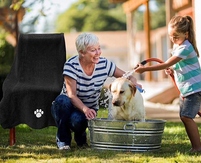 Puomue 3 Pack Microfiber Dog Towels for Drying Dogs, Super Absorbent and Soft Pet Grooming Towel, 40 Inch X 23.6 Inch, Perfect Dog Drying Towels for Large, Medium or Small Dogs, Black