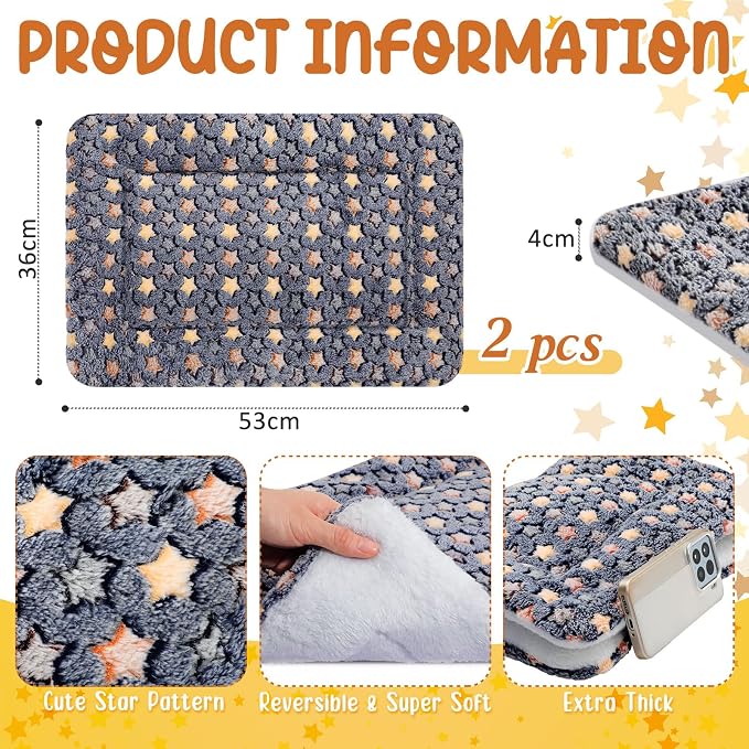 2 Pack Self Warming Cat Mat Self Heating Pad Bed Reversible Machine Washable Reflects Body Heat Warm Thermal Pet Pad Crate Blanket for Feral and Indoor Cat (Dark Grey,21" X 14",Star)