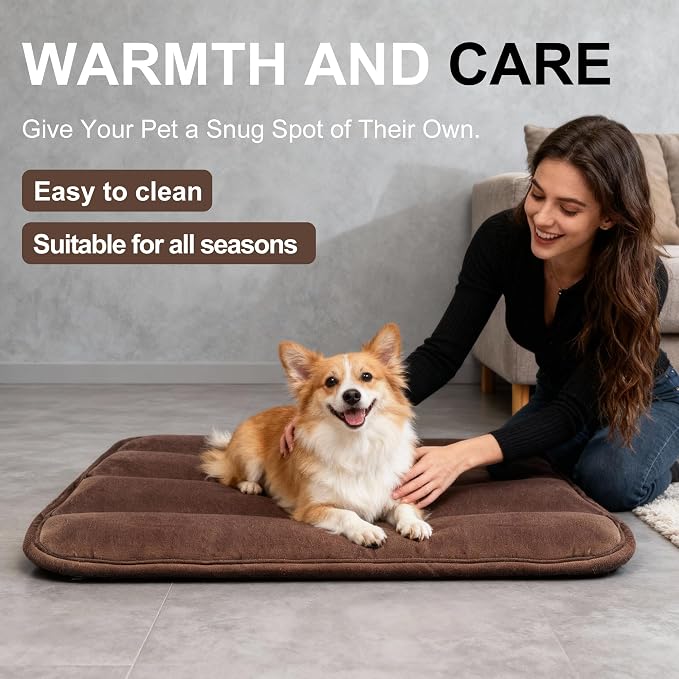 Dog Bed Mat, Reversible Dog Crate Pad with Washable Kennel Mat and Soft Foam, Flat Pet Bed for Dogs & Cats, for Crates Carriers & Travel (Dark Brown, 28" L*16" W*1.5" Th)
