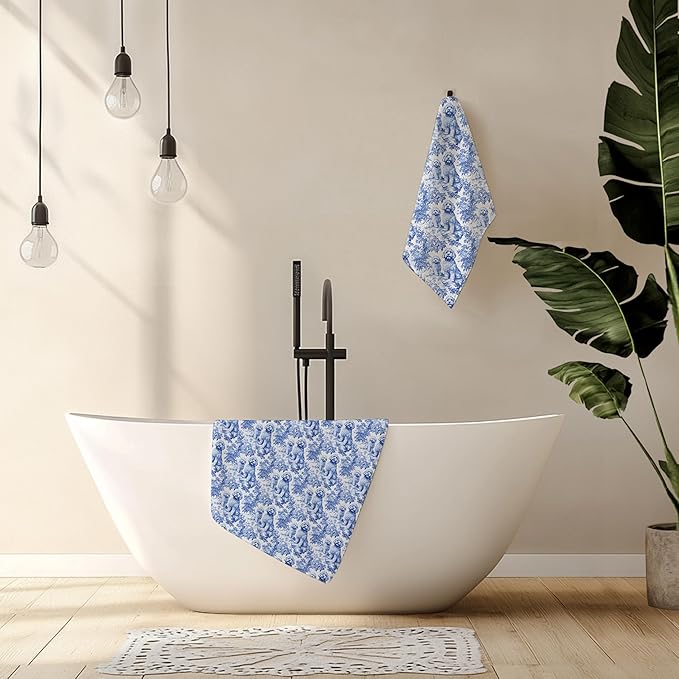 Nipi Chinoiserie Golden Doodle Kitchen Towels Set of 2, Blue and White Botanical Grandmillennial Dog Decorative Dish Tea Towels,Golden Doodle Gifts Hand Towels for Kitchen Bathroom Decor,16x24 Inch