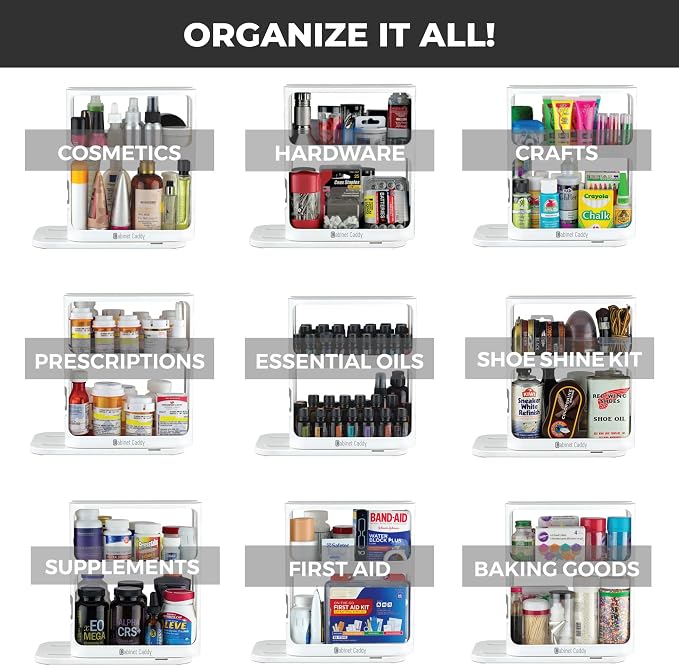 Spice Rack Organizer for Cabinet, Pull & Rotate, 2-Tier | Double-Decker Shelves, 10.8"H x 5.25"W x 10.8"D, Modular Side-By-Side, Non-Skid Feet, Stick-On Labels, Sturdy Build