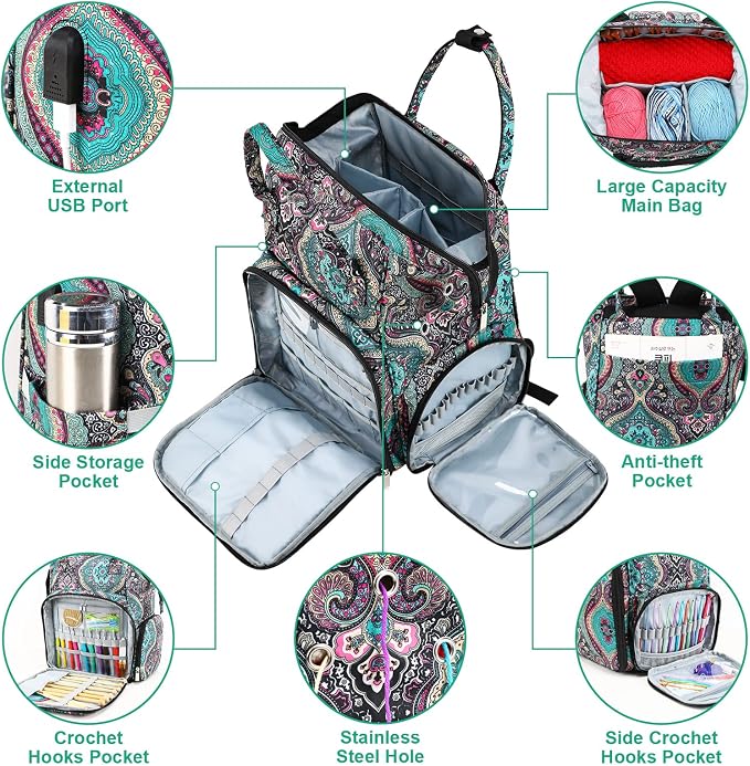 crochet bag,knitting bagBackpack and Tote Bag Storage Bag ，Large capacityYarn Storage Organizer Travel Crochet Bag Women Carrying Crochet Accessories Knitting Needles Crochet