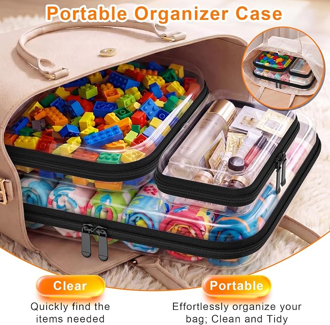 Clear Hard Shell Storage Bag 3 Pcs Waterproof PET Travel Cosmetic Organizer | Multi-size Plastic Zipper Pouch Crush-proof Makeup Box Fits Cosmetics,Toiletries for Travel,Home,Outdoors