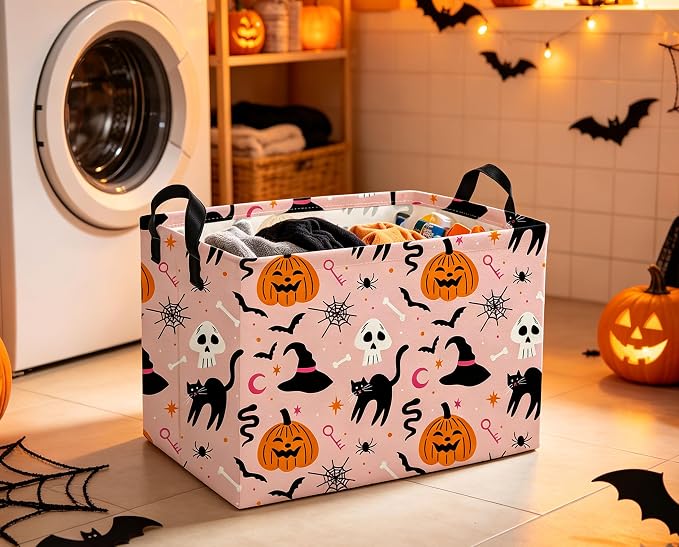 Rectangle Halloween Baskets Ghost Basket Cute Storage Bin Fish Box for Room Decor Gift Basket(Cat Halloween)