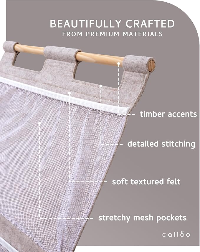 Over the Door Stuffed Animal Storage for Kids – Felt Organizer with Clips to Display Art and Mesh Pockets for Stuffies, Books and More – Space-Saving Hanging Design that Grows with your Child