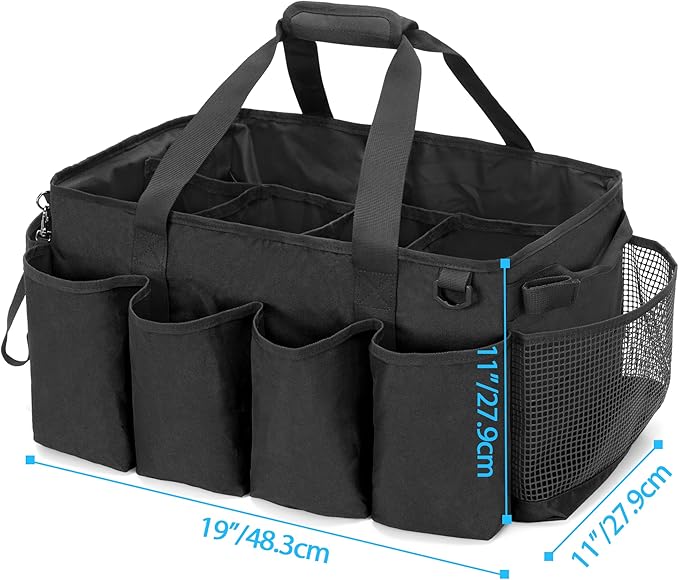 HODRANT Extra-Large Cleaning Caddy with Handles & Multi Pockets | Large Capacity Tote Bag for Cleaning Tools & Products Storage, Cleaner Organizer for Car, Home & Housekeeping Work, Black