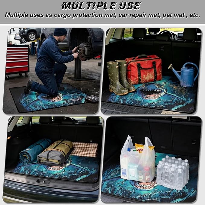 Sea Shark Car Cargo Liner, Universal Trunk Liner Non Slip Floor Mat Shark Car Accessories, All Weather Used Automotive Trunk Protection Mat for Cars, SUVs, Trucks (Blue)